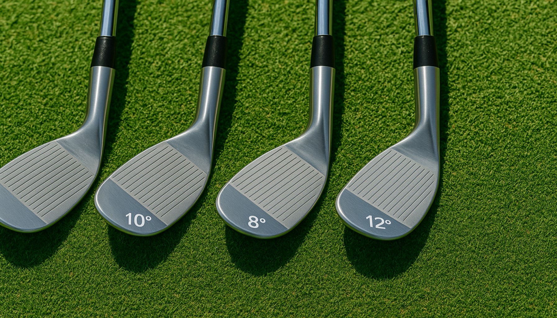 Golf wedges showing different bounce angles on fairway
