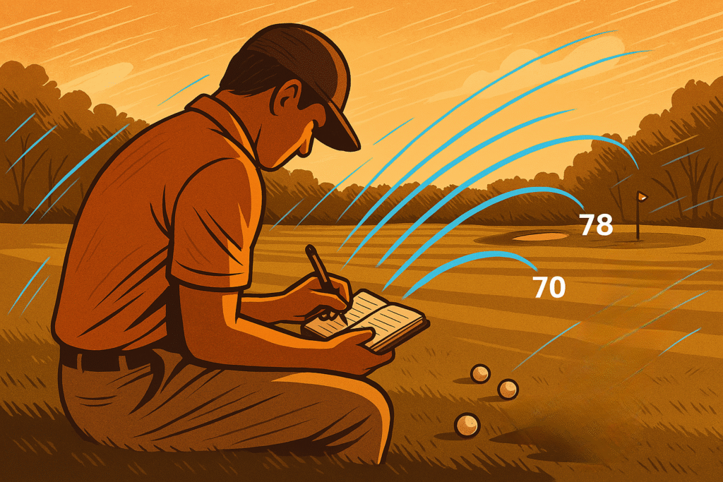 Golf practice journal with wedge training session notes.