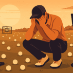 Frustrated golfer stuck in practice grind on the range.