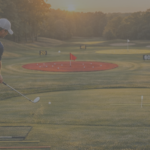 Golfer practicing wedge distance control with multiple landing zones to train feel in golf short game.