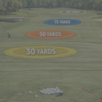 Golfer practicing structured wedge distance control drill to improve distance control in golf.