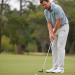 Golfer struggling with putting consistency on practice green