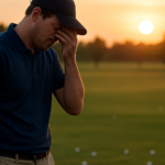 Golfer frustrated on range struggling with distance control practice