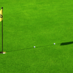 Putting distance control training setup with multiple distances on a practice green.