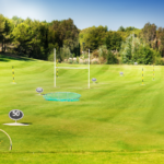 Wedge distance control practice setup with targets between 30 and 100 yards.