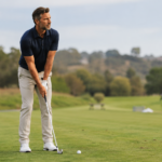 Golfer preparing for a wedge shot with a calm mind and clear target focus.